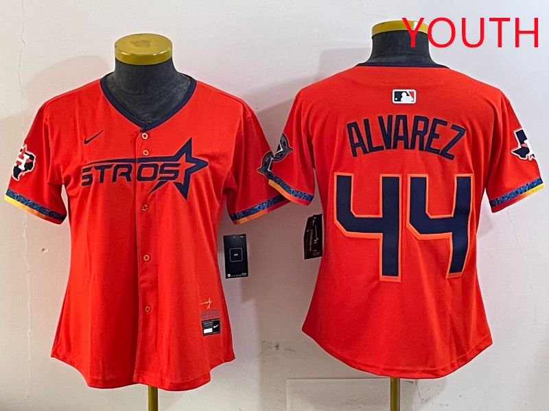 Youth Houston Astros #44 Alvarez Orange Fourth generation Joint Name Nike 2025 MLB Jersey style 1